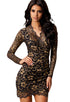 Gold Scalloped V Neck Lace Vintage Dress